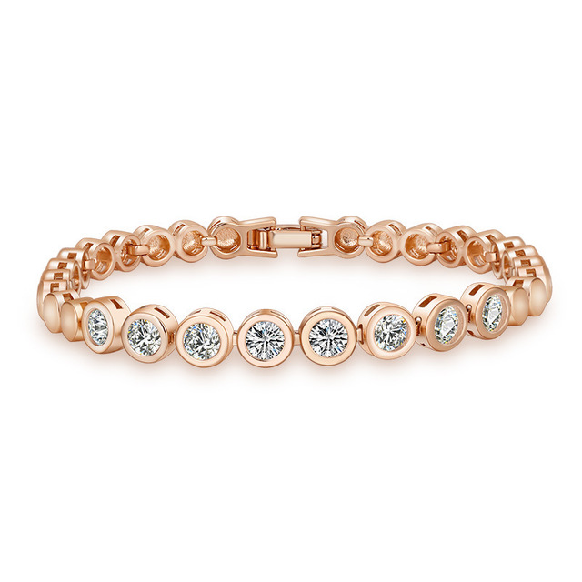 Zircon-plated champagne gold round diamond bracelet