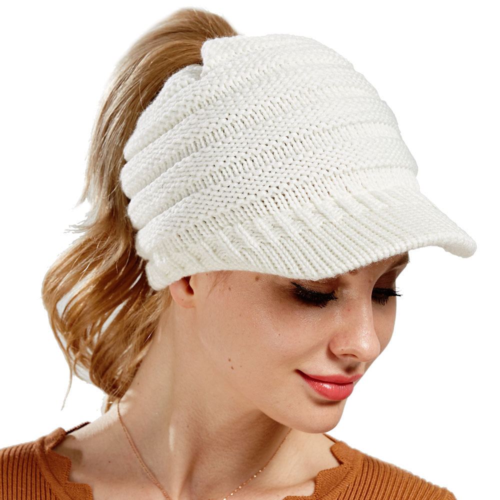 Women Ponytail Beanies Autumn Winter Hats