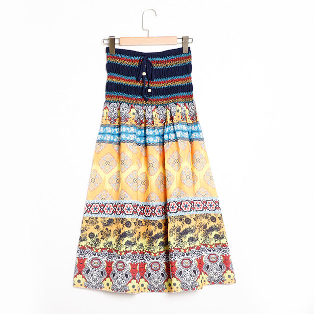 Floral A-Line Women'S Maxi Skirt Elastic High Waist