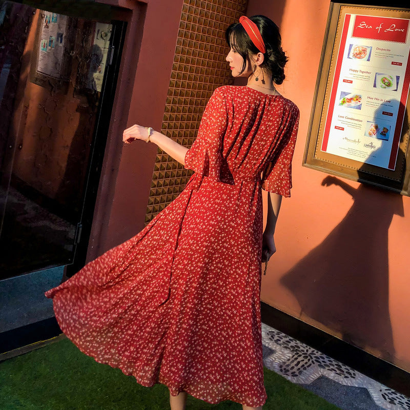 Floral Chiffon Dress Summer Seaside Holiday Long Skirt