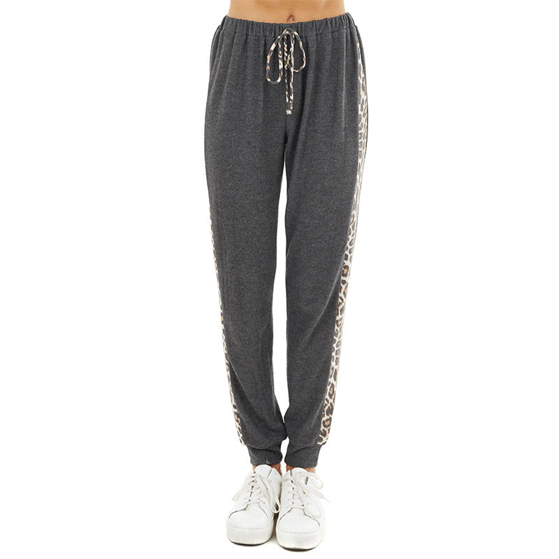 Leopard print side contrast knit pants