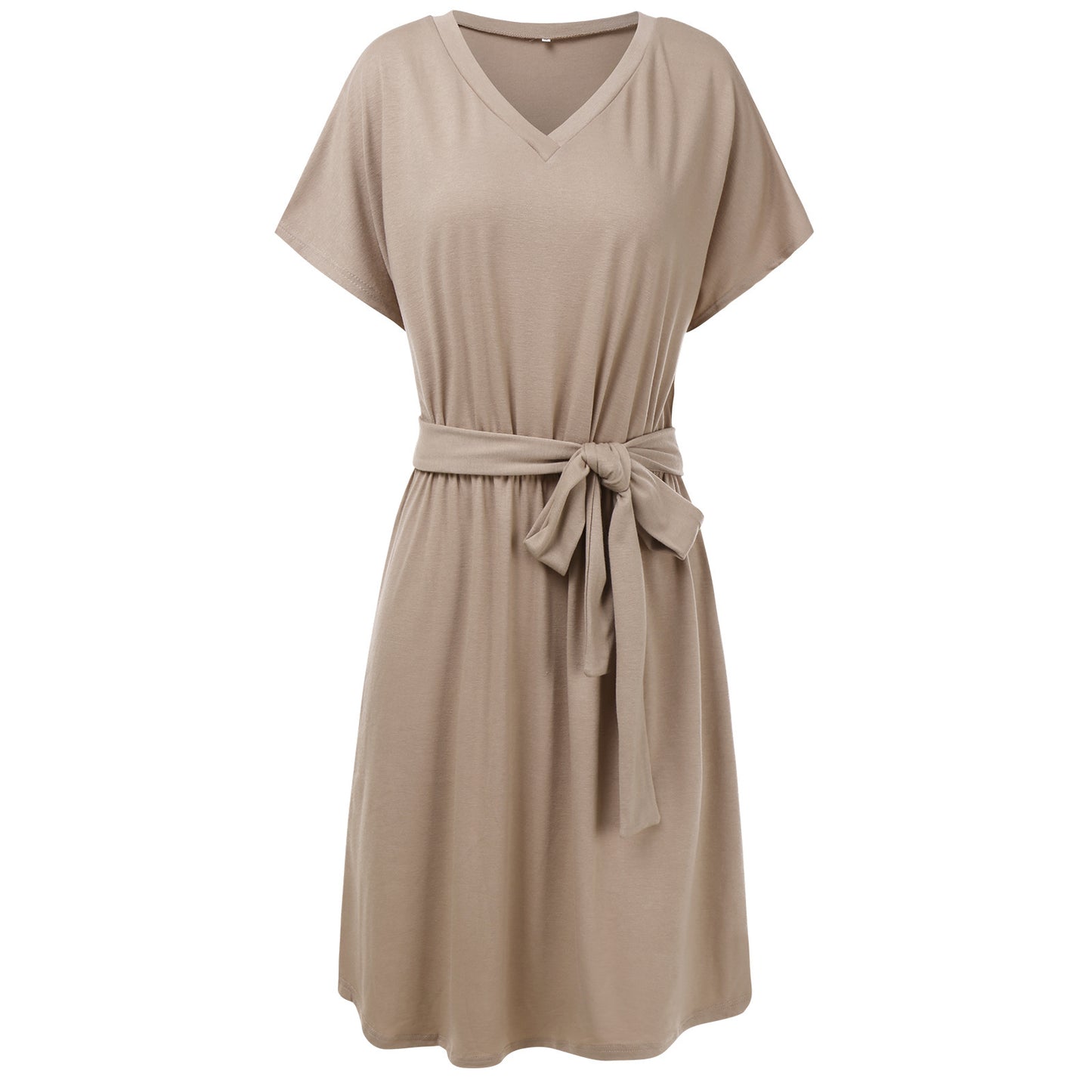 V Neck High Waist Short Sleeve Dress