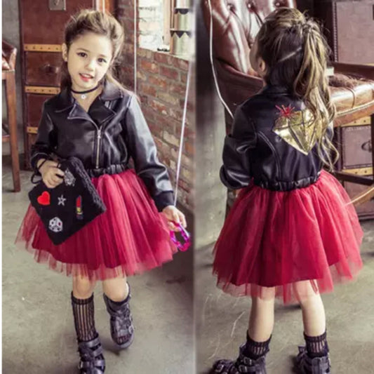Leather Dress Embroidered With Sequins Leather Children Princess Dress