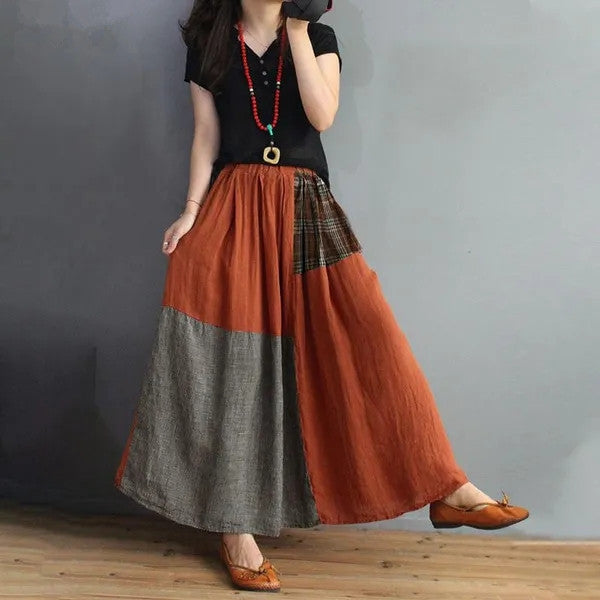 Elastic Waist Cotton And Linen Skirt