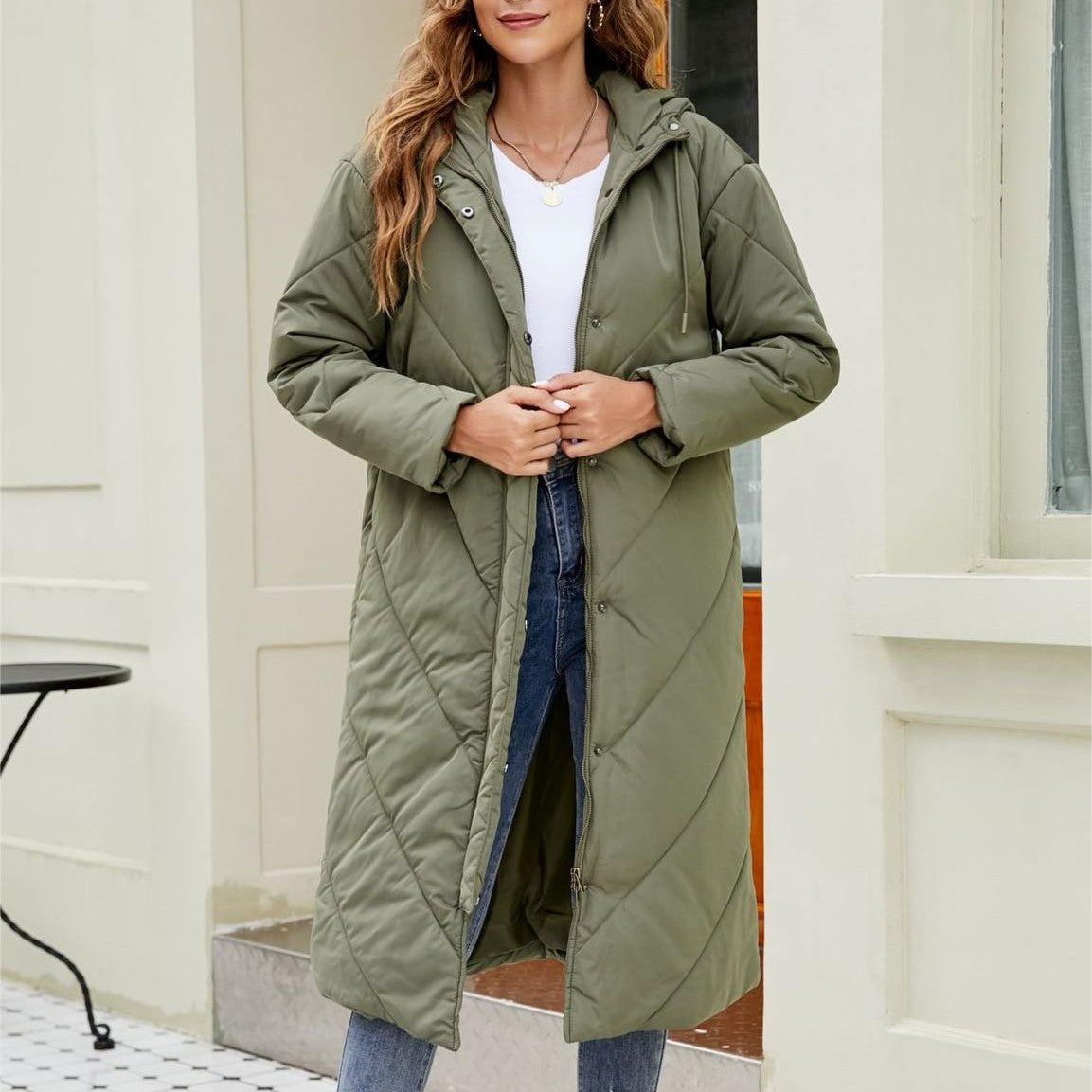 Hooded Cotton Jacket Long Sleeve Zipper Coat