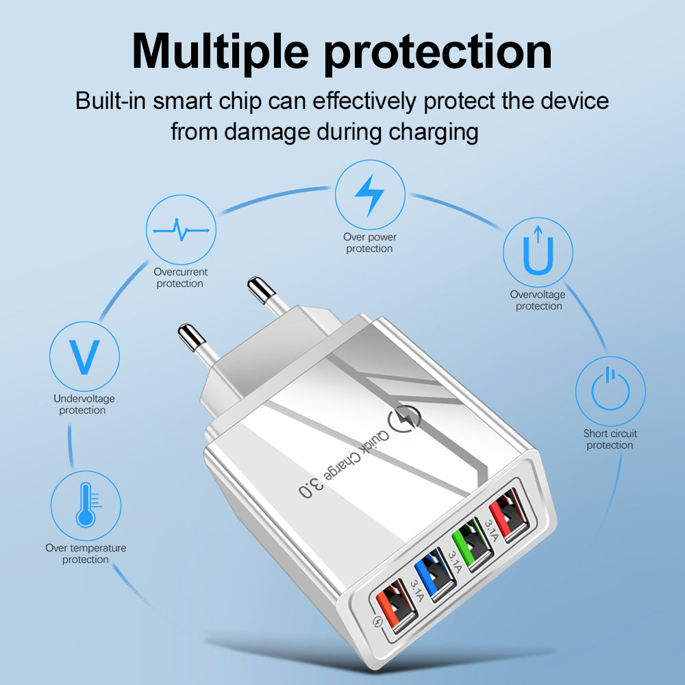 USB Charger Quick Charge 3.0 4 Phone Adapter For Tablet