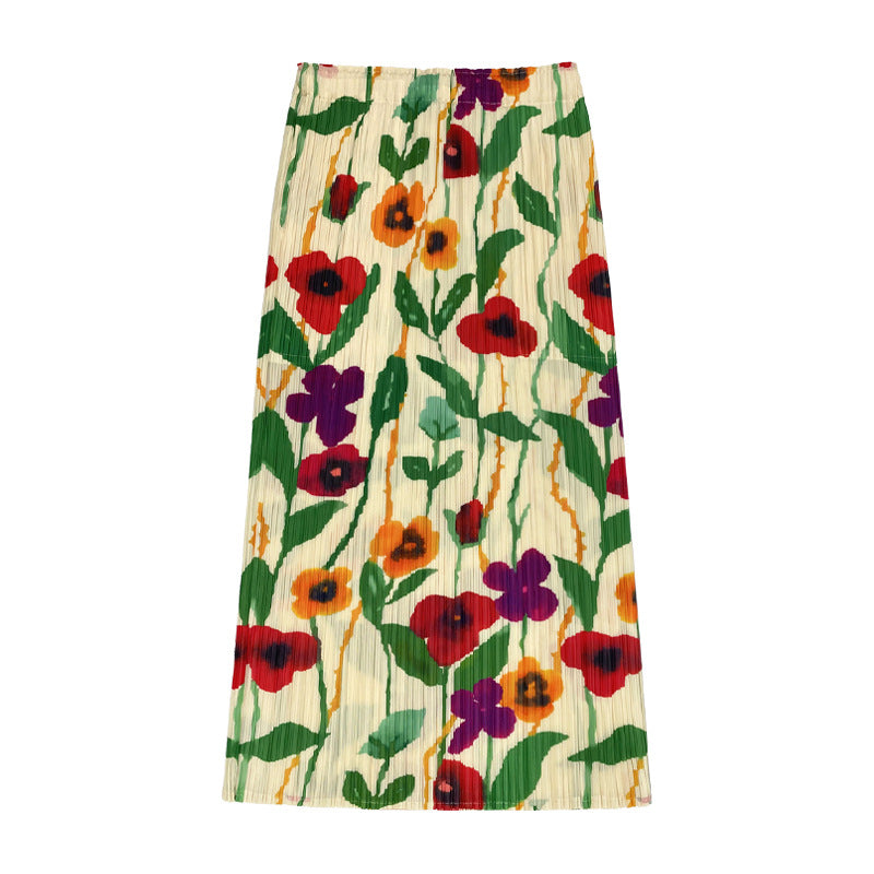 Printed High Waist Slit A- Line Skirt