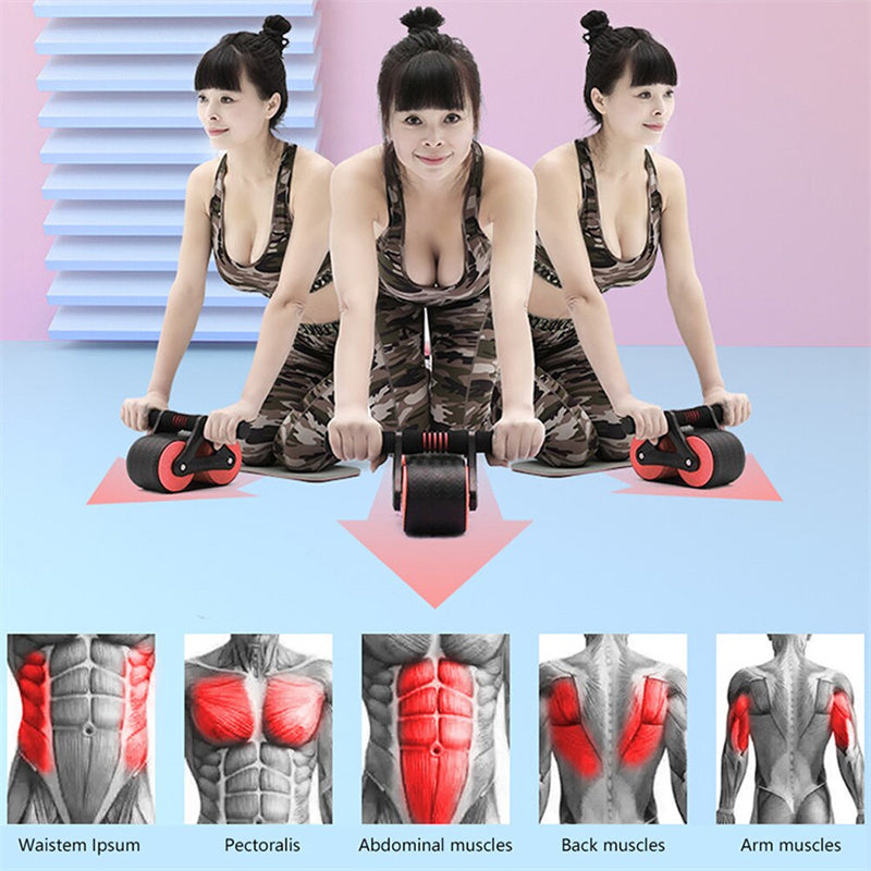 Double Wheel Abdominal Exerciser Women Men Automatic Rebound Ab Wheel Roller Waist Trainer Gym Sports Home Exercise Devices