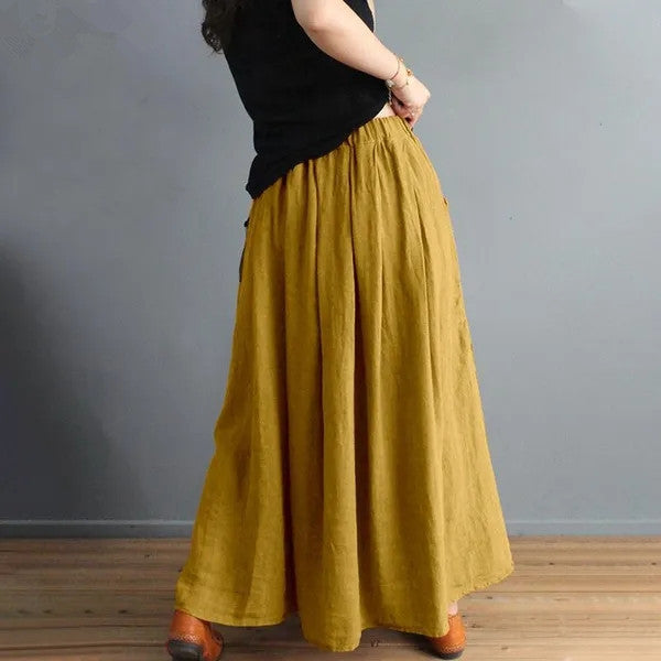 Elastic Waist Cotton And Linen Skirt