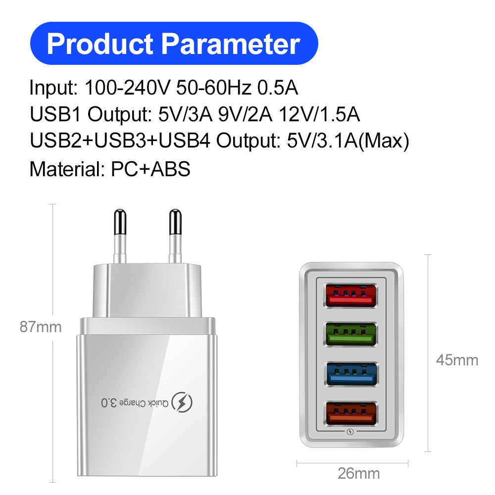 USB Charger Quick Charge 3.0 4 Phone Adapter For Tablet