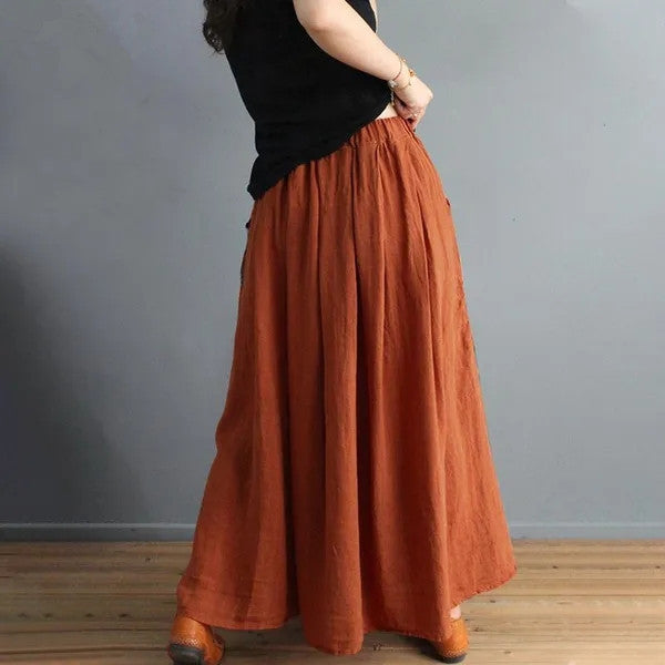 Elastic Waist Cotton And Linen Skirt