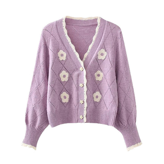French V-Neck Floral Cardigan