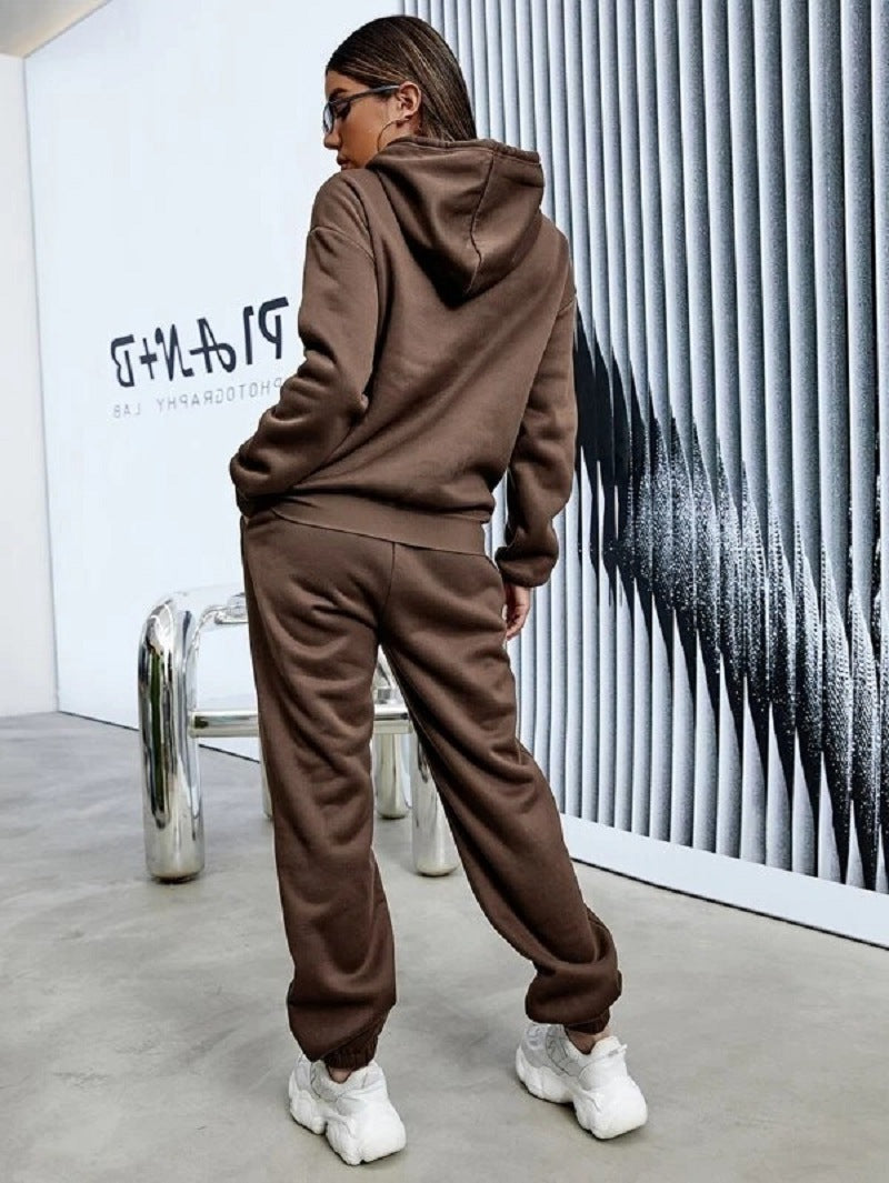 Solid Color Two Piece Suit Fleece Sports Suit