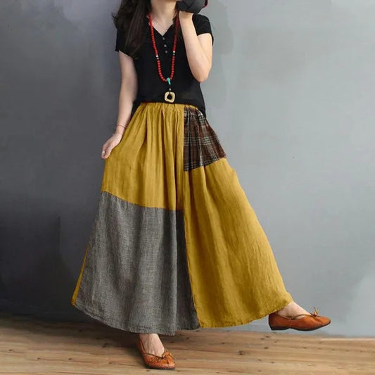 Elastic Waist Cotton And Linen Skirt