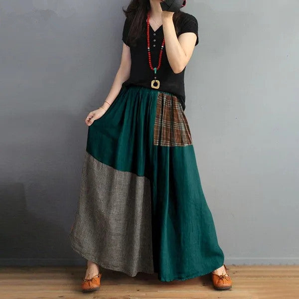 Elastic Waist Cotton And Linen Skirt