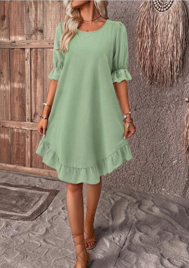 Fashion Ruffle Short-sleeved Dress