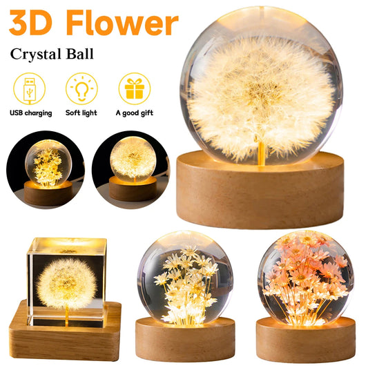 LED Night Light Flower Crystal Ball