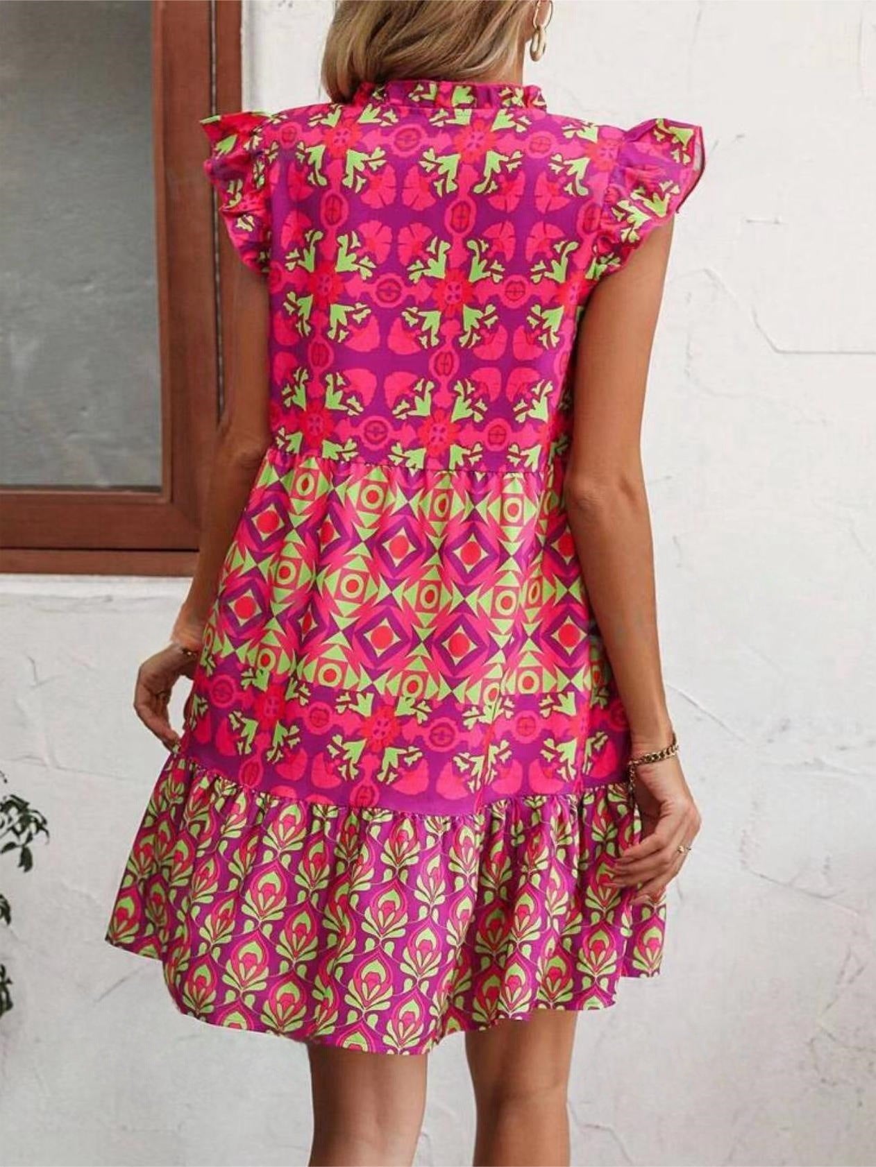 Printed V-Neck Sleeveless Dress Summer Fashion